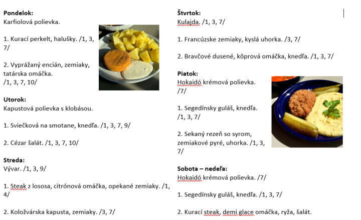 Sladká bodka Nivy - príďte na skvelý obed Denné menu v Sladkej bodke od 11.5.2026 - 17.5.2026