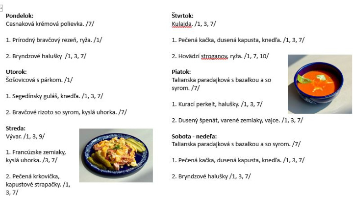 Sladká bodka Nivy - príďte na skvelý obed Denné menu v Sladkej bodke od 19.10.2026 - 25.10.2026