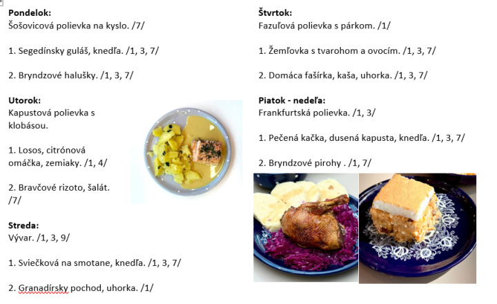 Sladká bodka Nivy - príďte na skvelý obed Denné menu v Sladkej bodke od 24.8.2026 - 30.8.2026