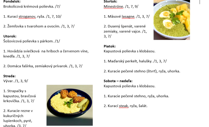 Sladká bodka Nivy - príďte na skvelý obed Denné menu v Sladkej bodke od 25.5.2026 - 31.5.2026